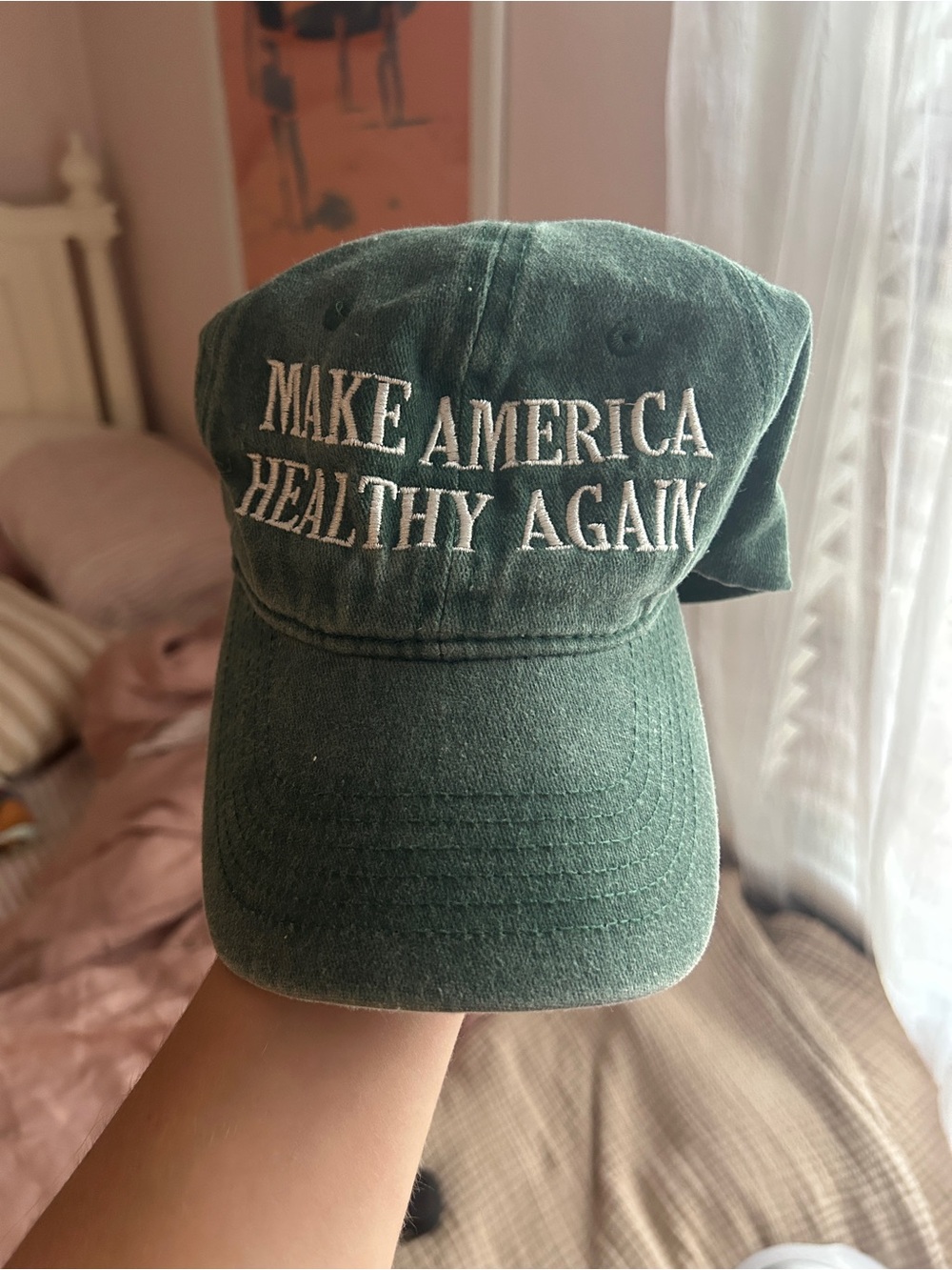 Embroidered Green "Make America Healthy Again" Baseball Cap